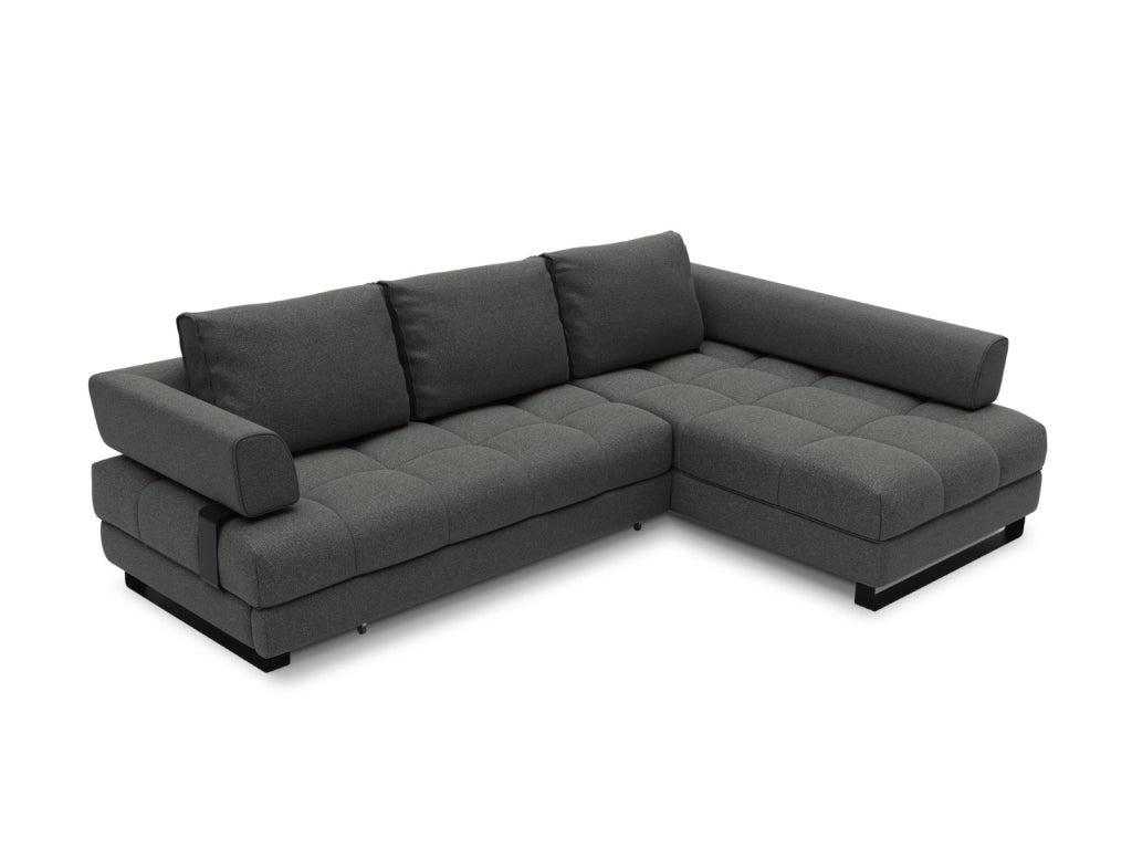 Cosmopolitan Design - Divano convertibile angolare destro con box "Clinton" 5 posti in tessuto strutturato grigio scuro