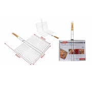 Trade Shop - Graticola Griglia A Rete Doppia Per Barbecue 60x40x30cm Con Manico Legno 2406339 -