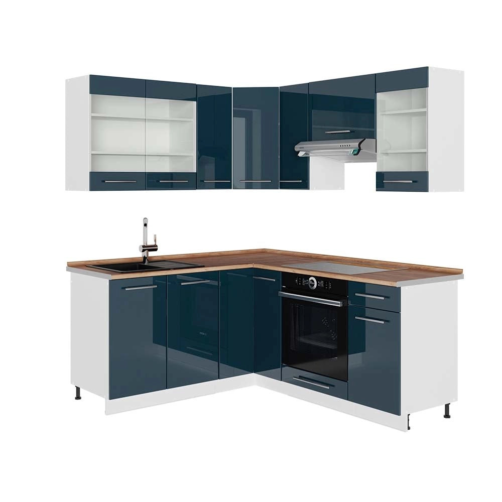 Mobili da cucina Fame-Line Blu scuro lucido/Bianco 190 x 160 cm, PL Rovere Vicco