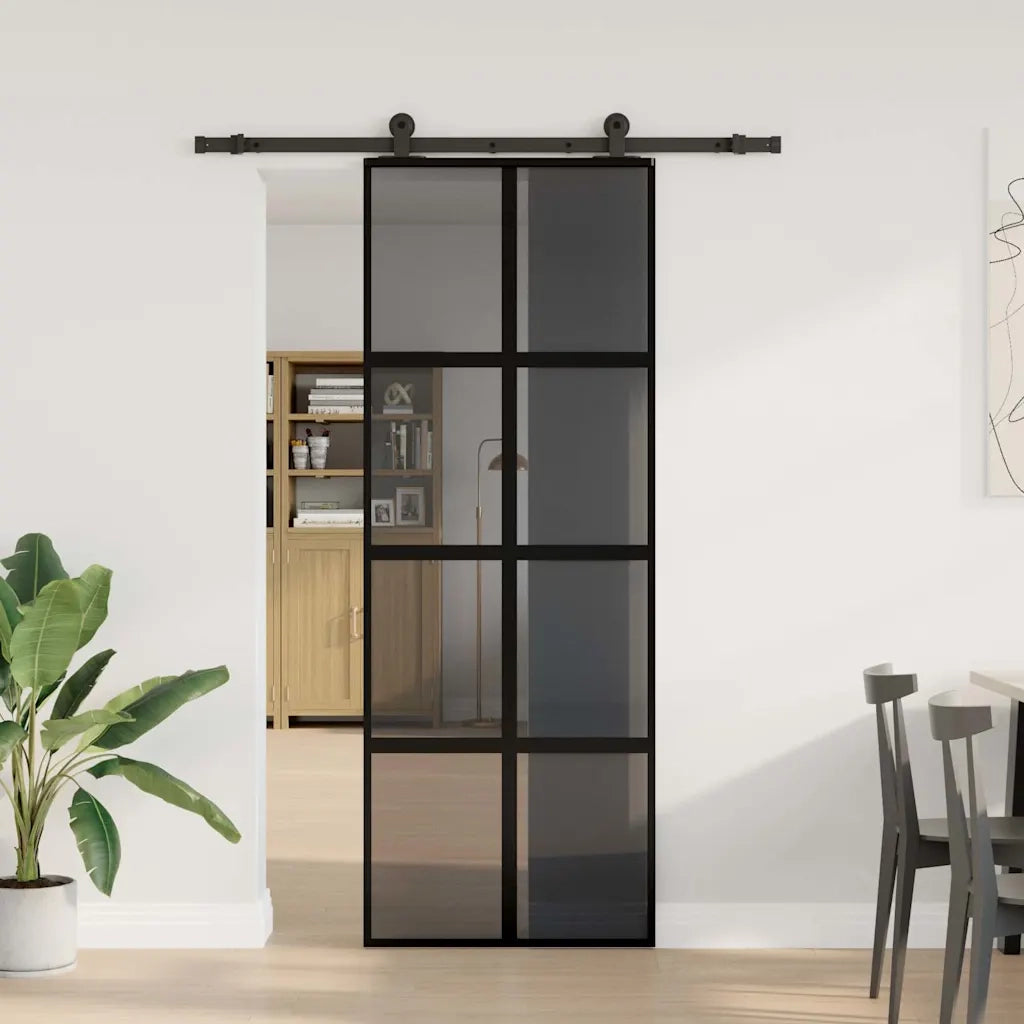 Porta Scorrevole Ferramenta 76x205 cm Vetro Temperato Alluminio 3333019