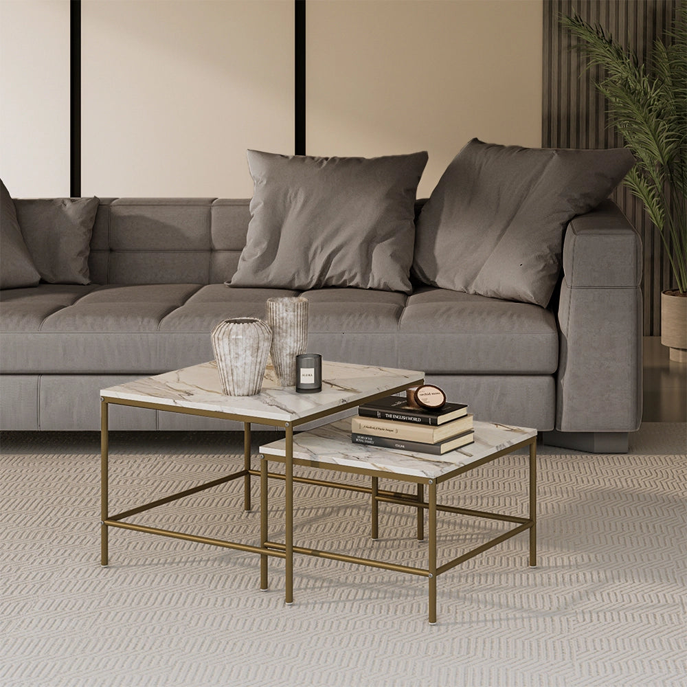 Vicco Tavolino da divano Bianco/Oro 60 x 60 cm 2 parti