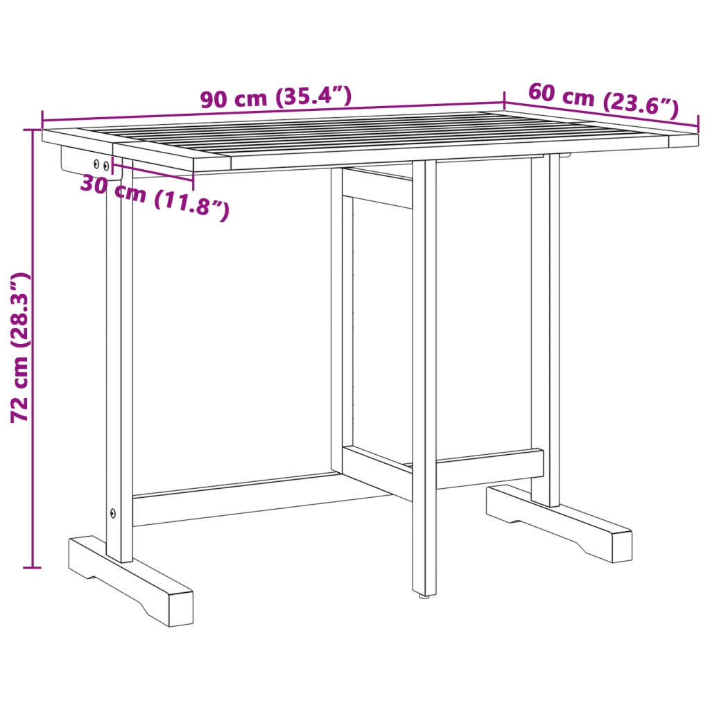 Tavolo da Balcone Pieghevole 90x60x72 cm Legno Massello Acacia 364897
