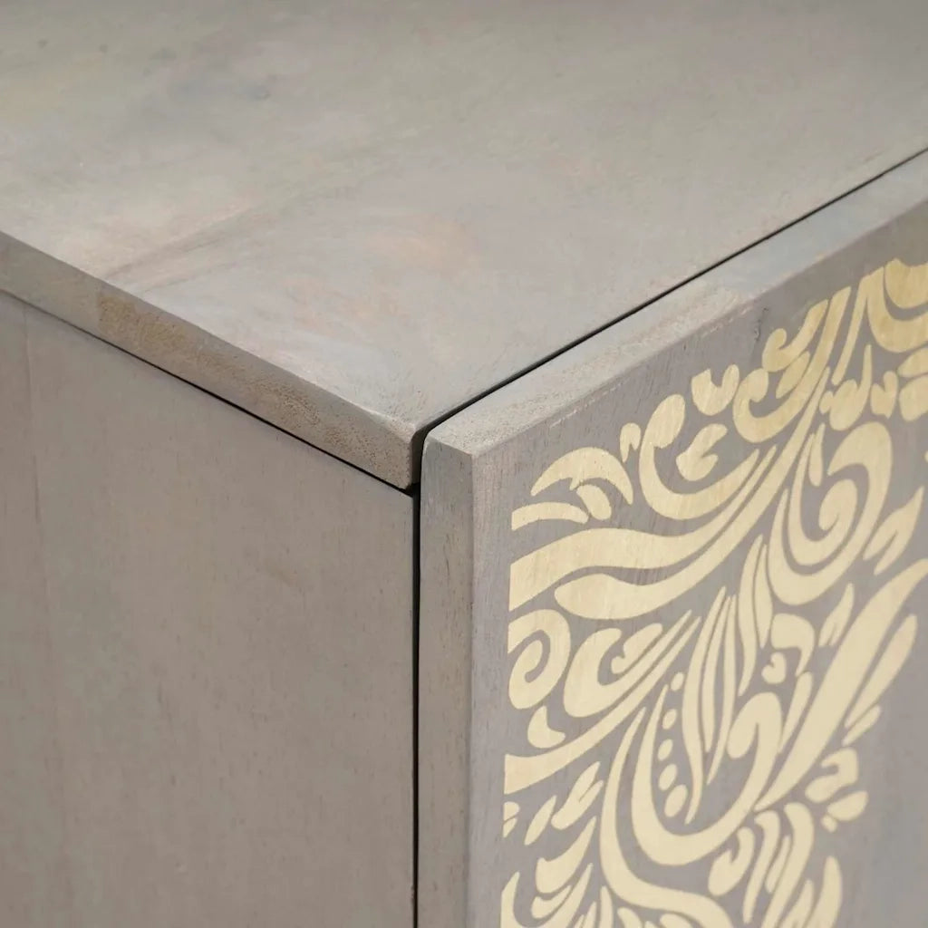 Credenza Grigio e Oro 90 x 33 x 75 cm Legno di mango massello 4018800
