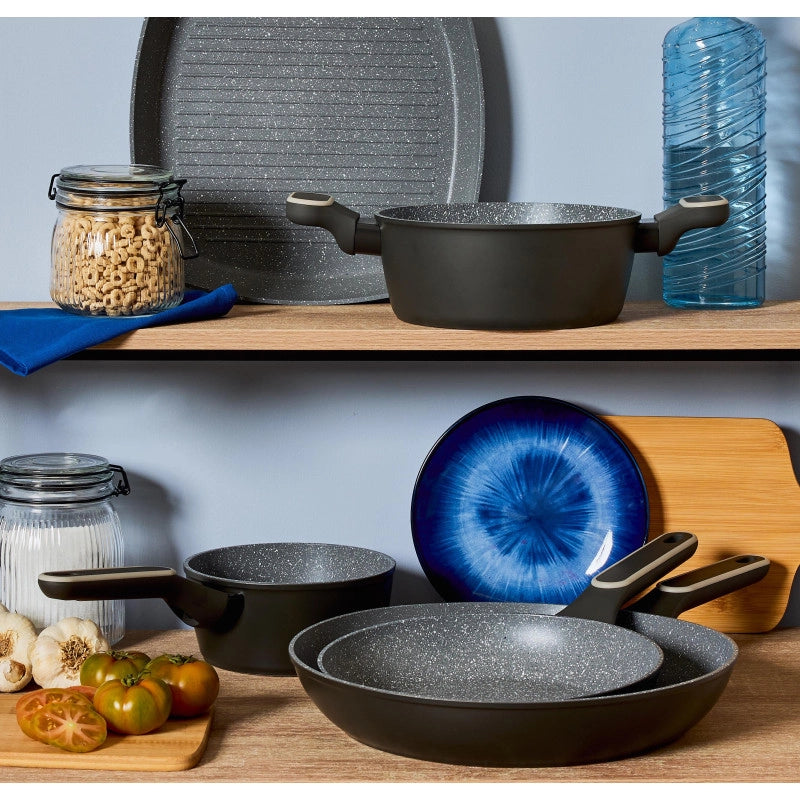 Set di 6 Tegame Alluminio Forgiato 28 Grit Stone Manico Soft Touch Fondo Induzione