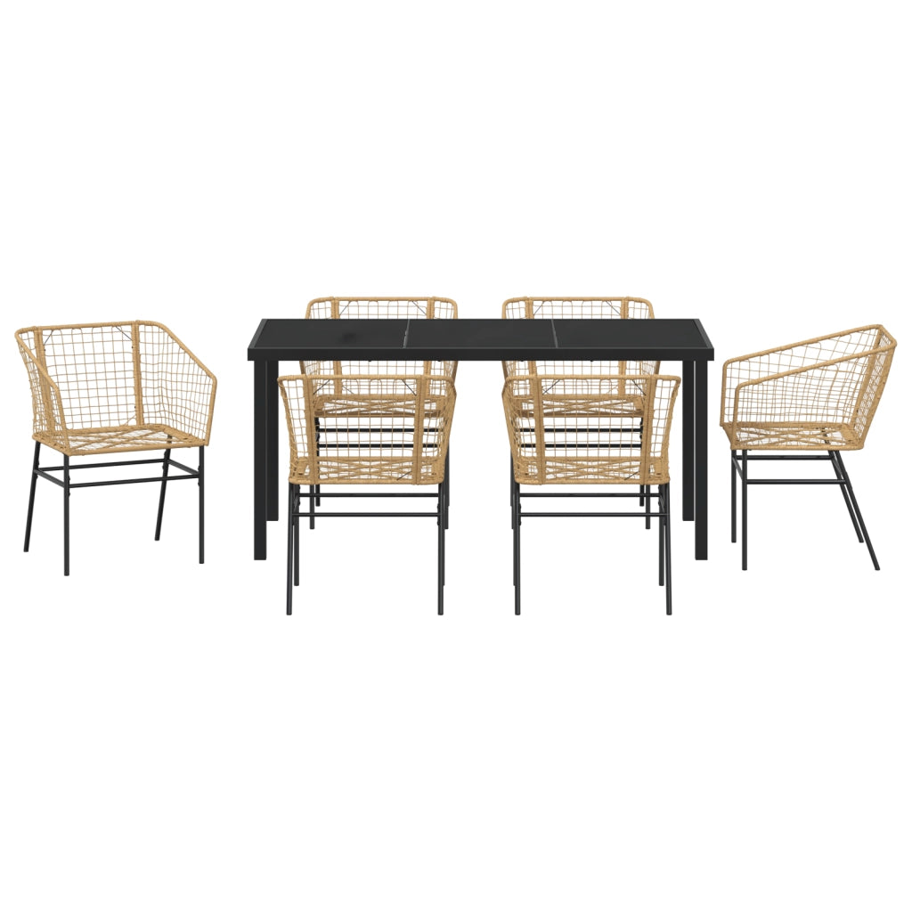 Set da Pranzo da Giardino in 7 pezzi Rattan Poli Marrone