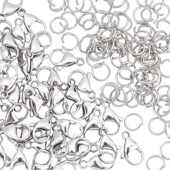 Ferraglie per gioielli in acciaio inossidabile 316 - 40 pezzi - Chiavi a gancio 80 pezzi - Chiavi a catena - Chiavi a molla - Diametro foro 1,4/1,5 mm