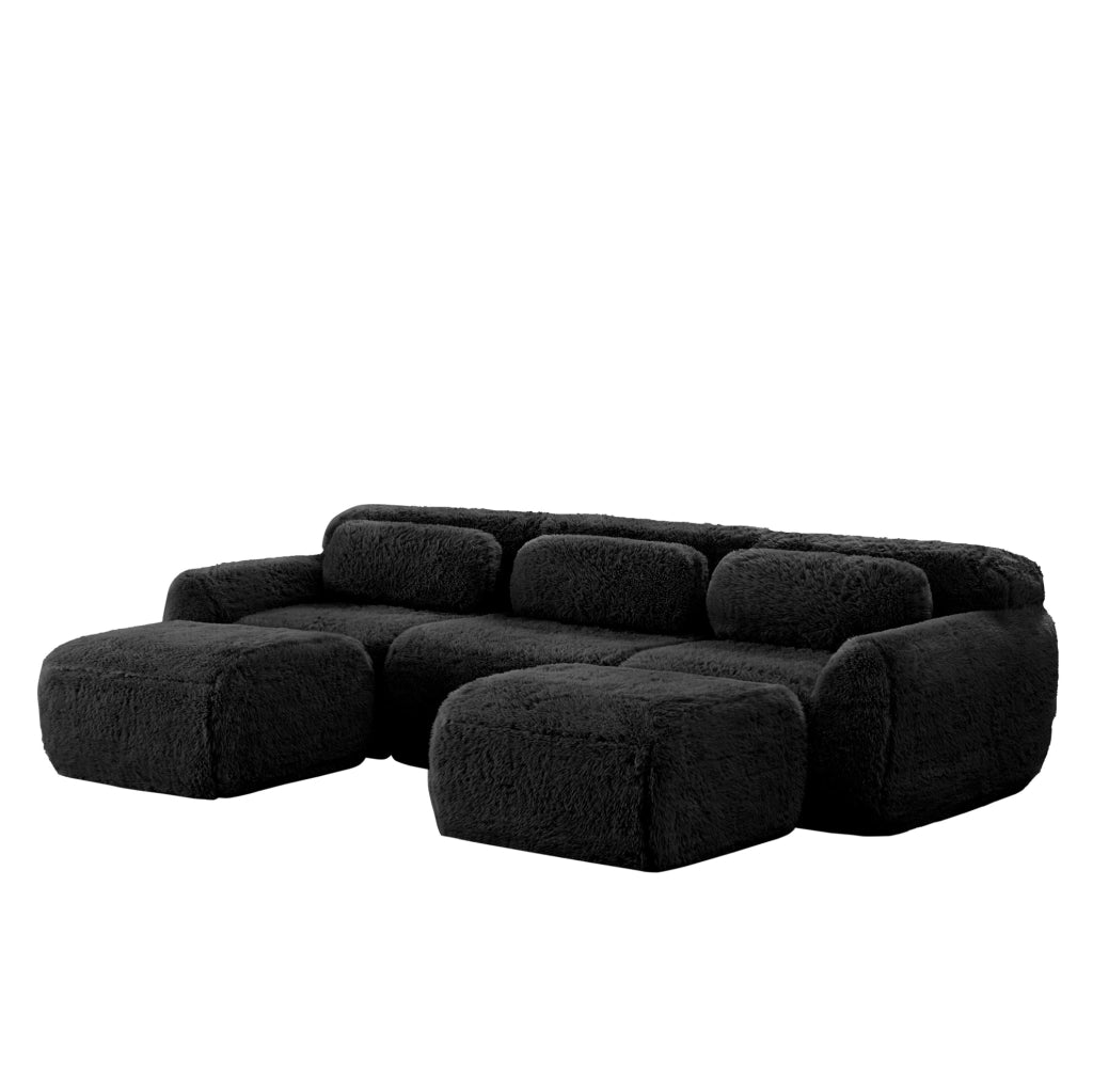Divano modulare angolare a U in tessuto plush 291x179x73 cm; nero