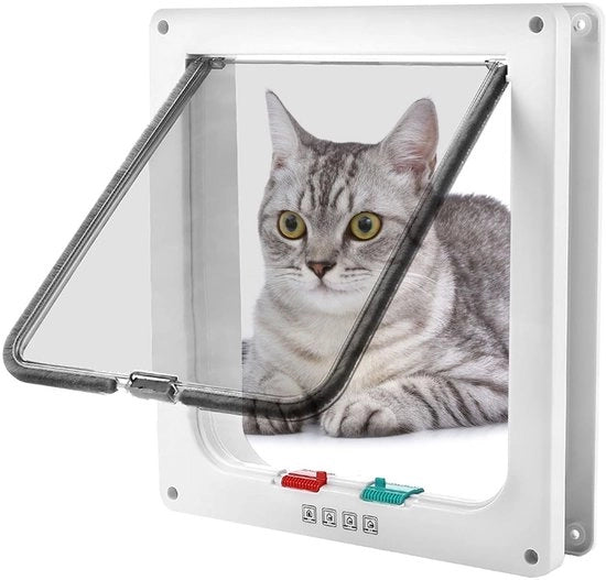 Porta per animali - 4-vie magnetica - Sicura e flessibile - Bianca - Accesso per animali domestici - Ideale per gatti e cani - Dimensione M