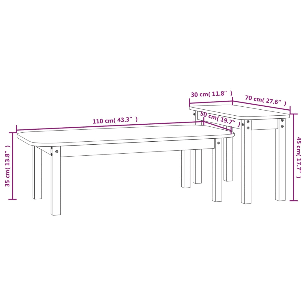Set Tavolini da Salotto 2 pz Ambra in Legno Massello di Pino 822365