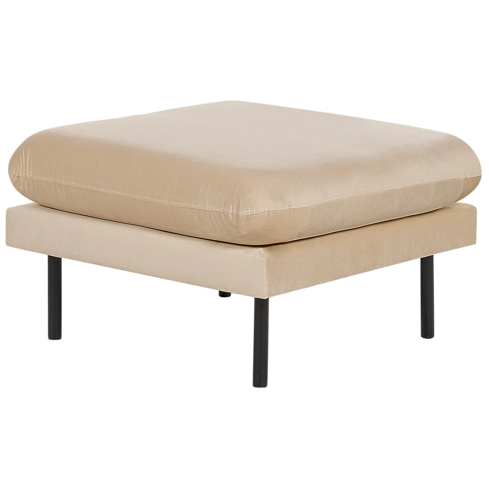 Pouf in Velluto beige con Gambe Nere 70 x 70 cm stile moderno retrò