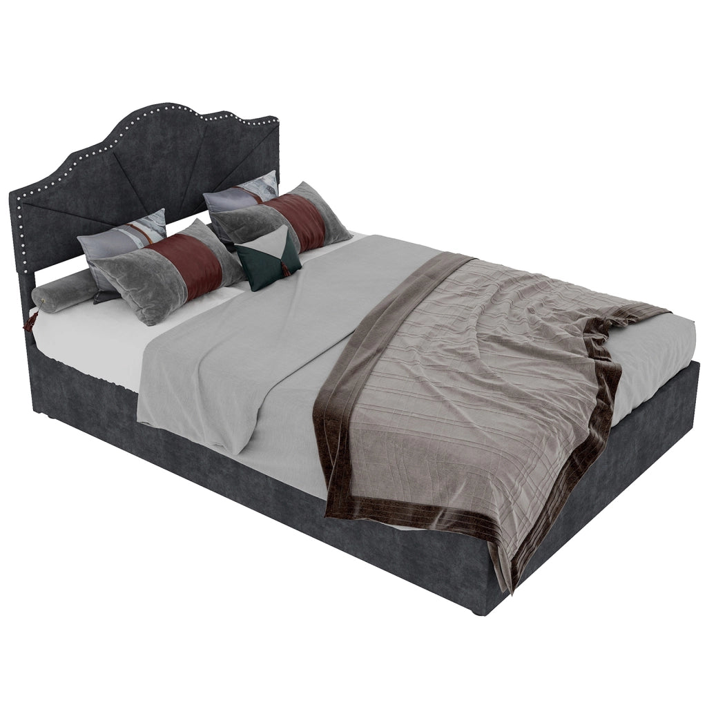 Letto Contenitore Imbottito ¨C MINIMAL ¨C Grigio 140x200 con Testiera, Doghe e Alzata Idraulica