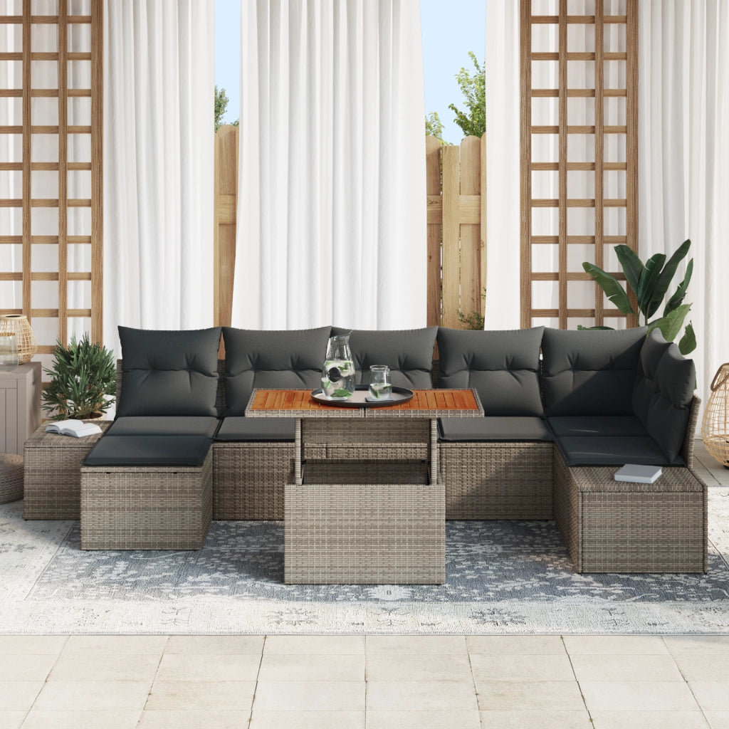 Set di divani da giardino 8 pezzi con cuscini grigio rattan poliestere