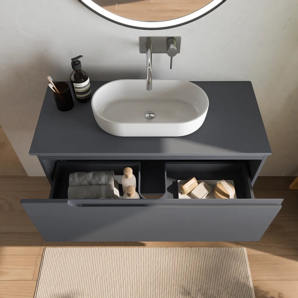 Mobile bagno sospeso 120 cm un cassetto grigio opaco con top | Ardenne
