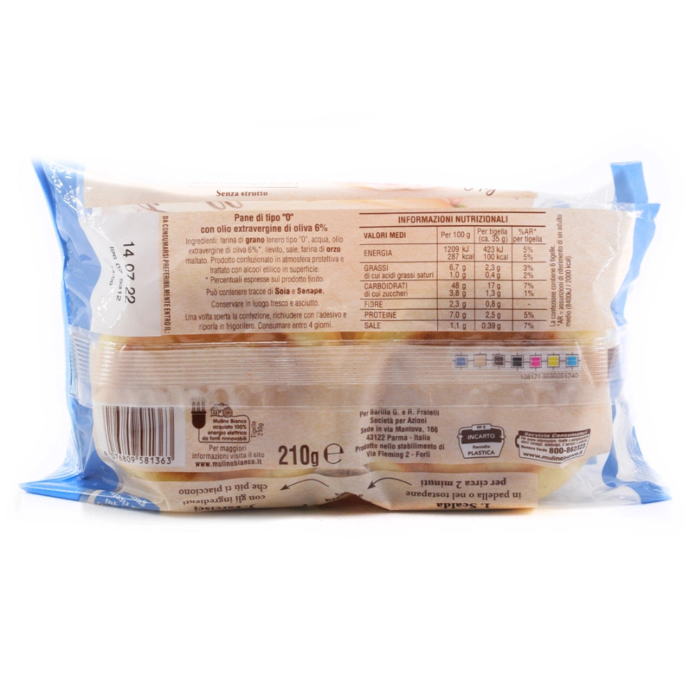 Mulino bianco tigelle con olio extra vergine di oliva 6 tigelle 210 grammi