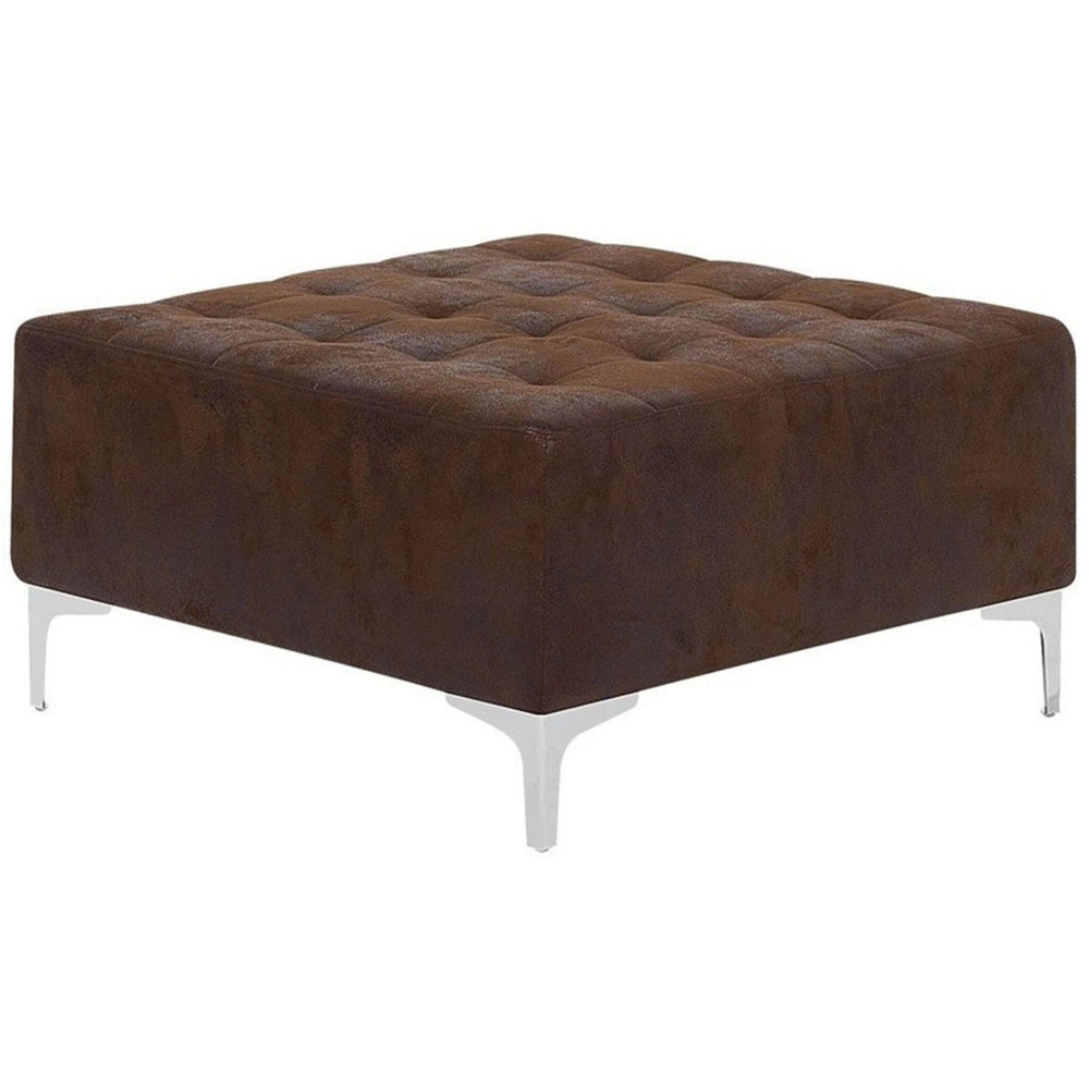 Divano letto angolare marrone in ecopelle con rivestimento a forma di L moderno e modulare a 4 posti con ottomana Chaise Longue sinistra