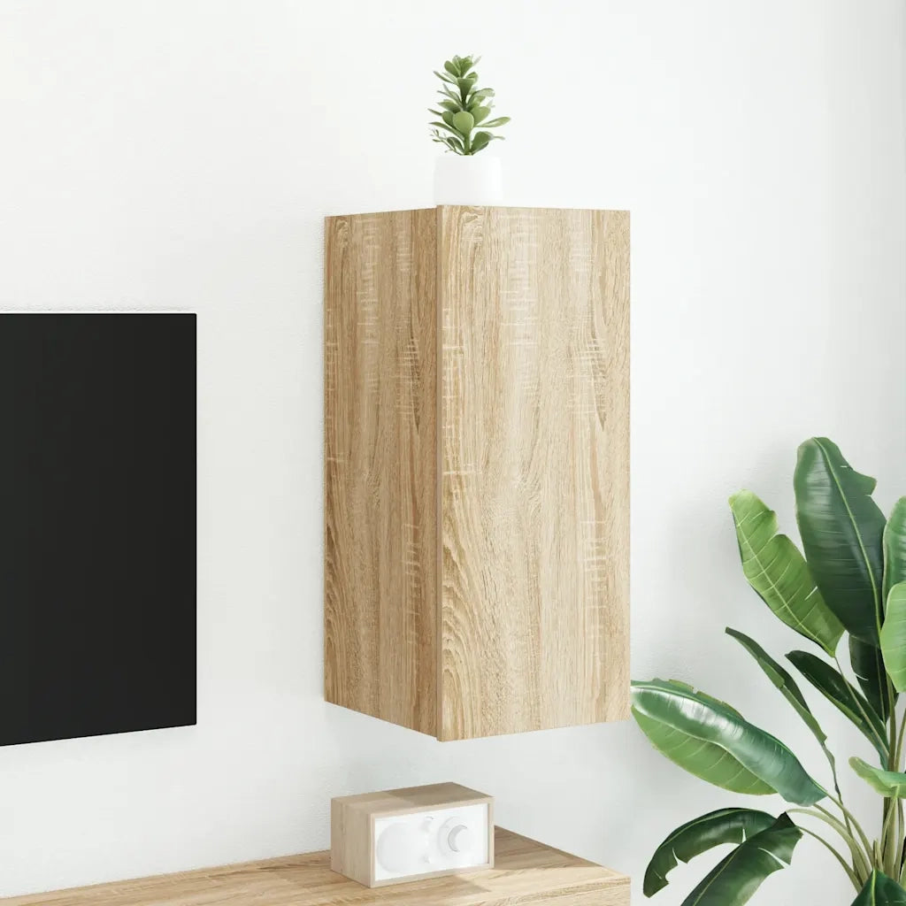 Mobile TV a Parete con Luci LED Rovere Sonoma 30,5x35x70 cm 837236