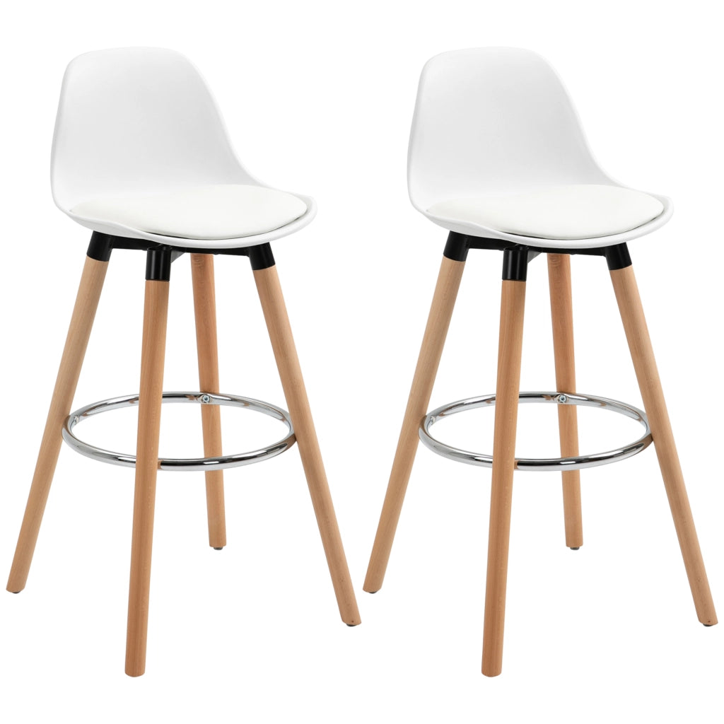 Sgabelli da bar con schienale e poggiapiedi ¨C zephmum ¨C PU imbottito, legno, bianco