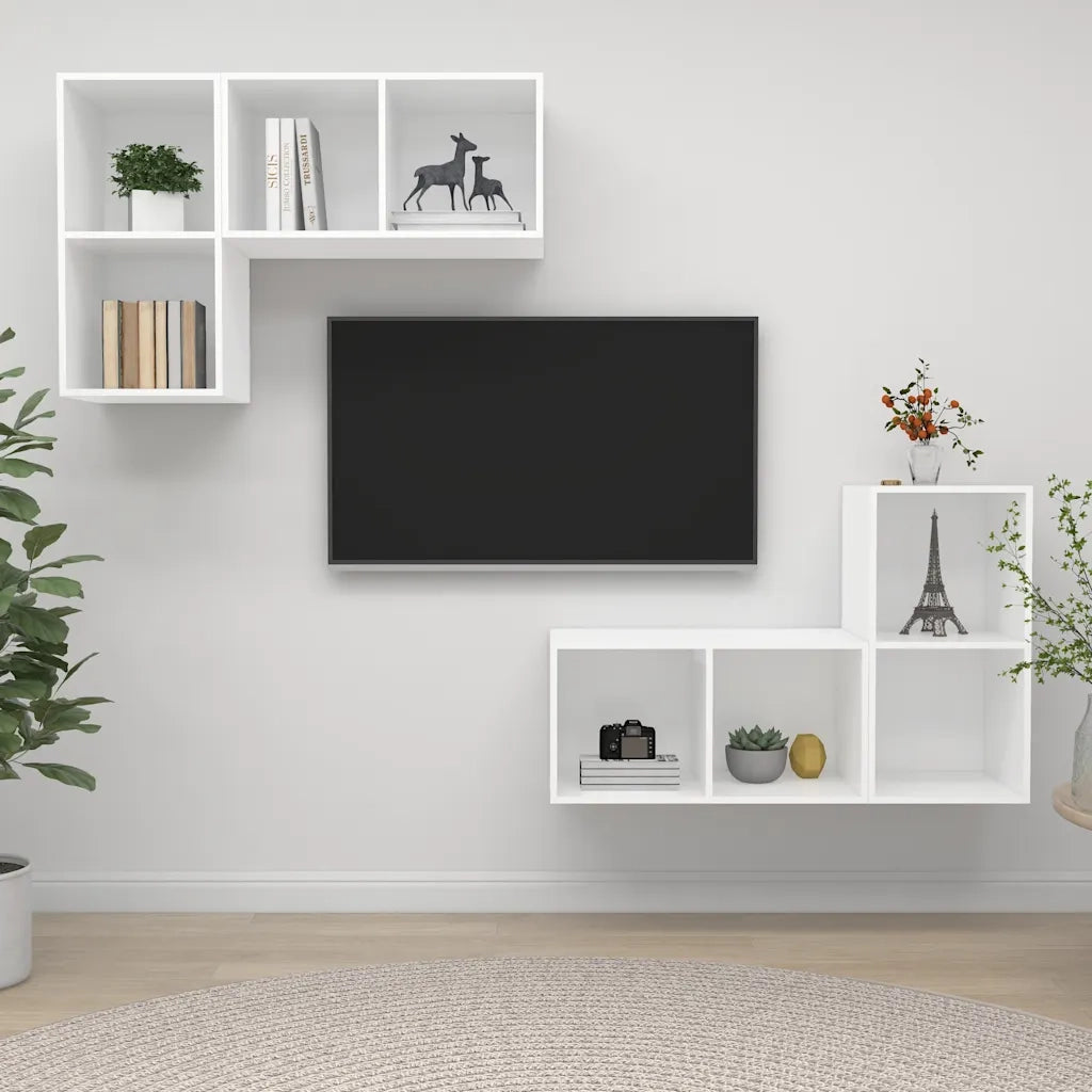 Mobili TV a Parete 4 pz | Armadietto TV | Mobile Porta TV Bianco in Legno Multistrato