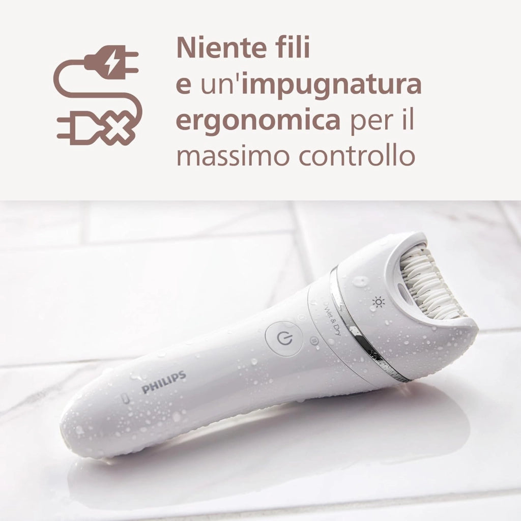 Beauty Set Serie 9000 - Set all-in-one per tutto il corpo, epilatore senza fili, wet & dry, 6 accessori, modello BRE770/92