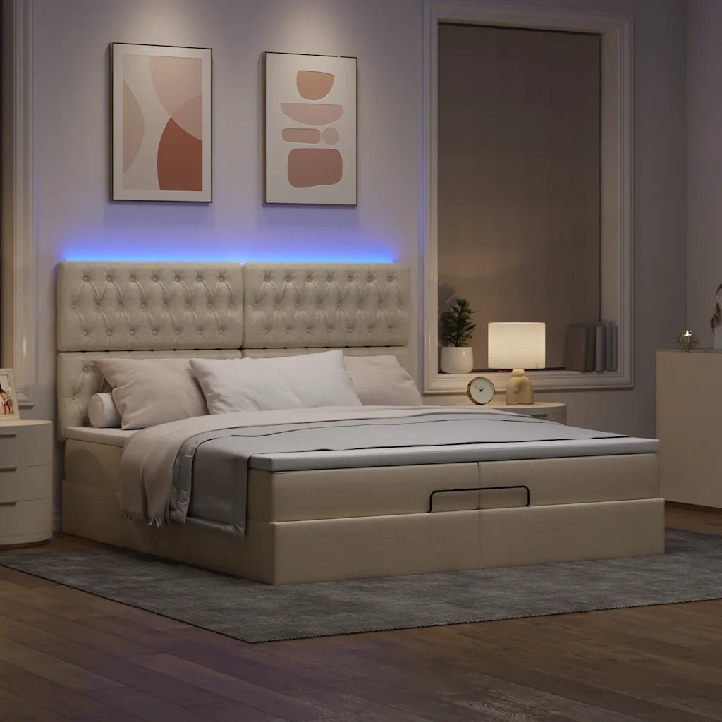 vidaXL Struttura Letto Pouf con Materassi Crema 200x200 cm in Tessuto