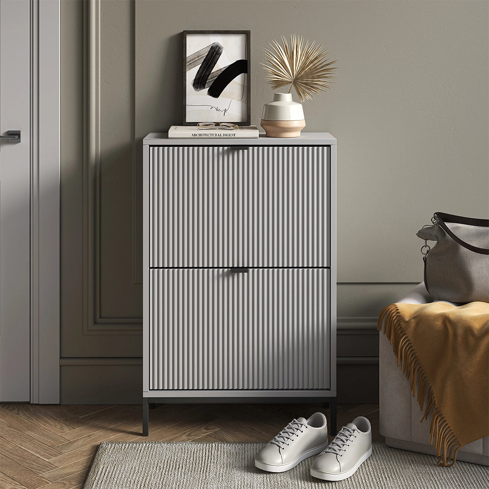 Vicco Scarpiera da ingresso Grigio 60 x 92 cm con 2 cassetti pieghevoli