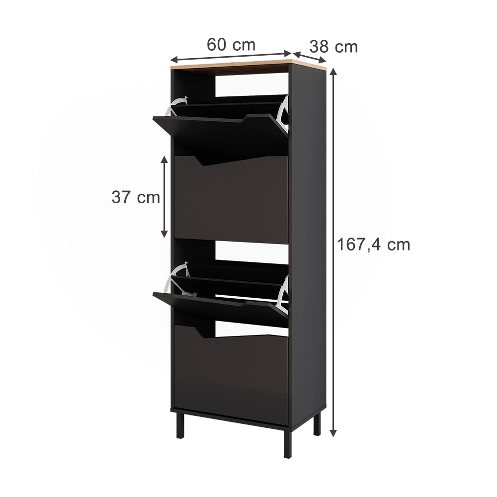 Vicco Scarpiera da ingresso Antracite/Artisan 60 x 167.4 cm con 4 scomparti