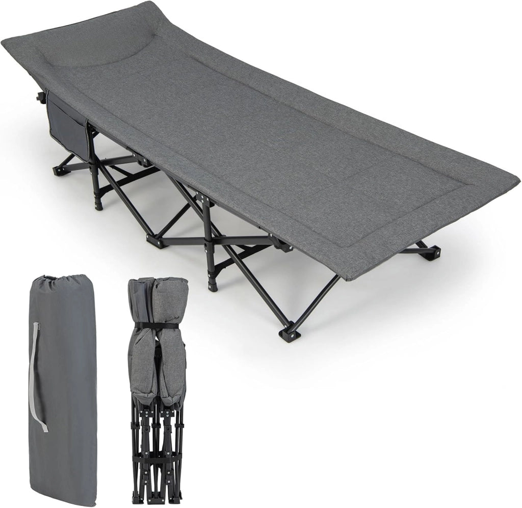 Brandina Campeggio con Borsa Portaoggetti, in Tessuto Oxford e Metallo, Lettino da Campeggio Pieghevole 190x68x48,5 cm, Letto da Campo XL Portabile, Antiscivolo, Portato 200 kg