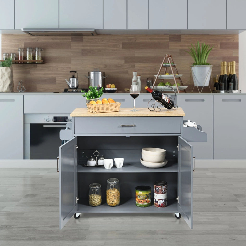 Isola da cucina con mensola regolabile in 3 posizioni, Carrello da cucina con ruote di gomma Grigio-Carrelli