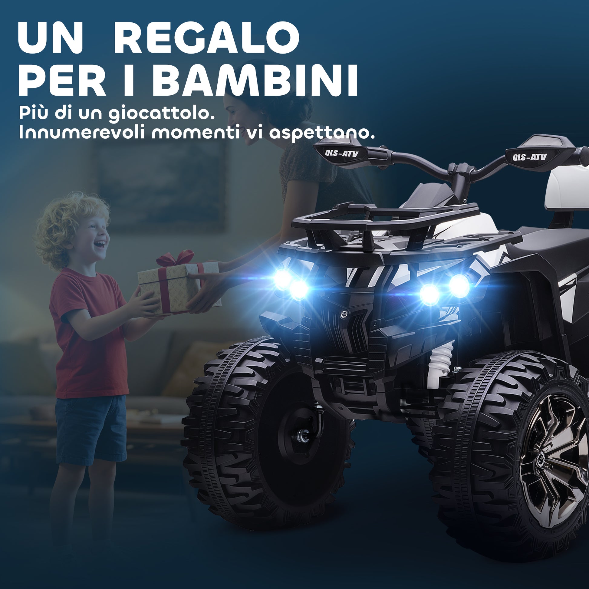Quad Elettrico per Bambini 3-5 Anni 12V con Fari e Pedale Presa USB per Musica Bianco