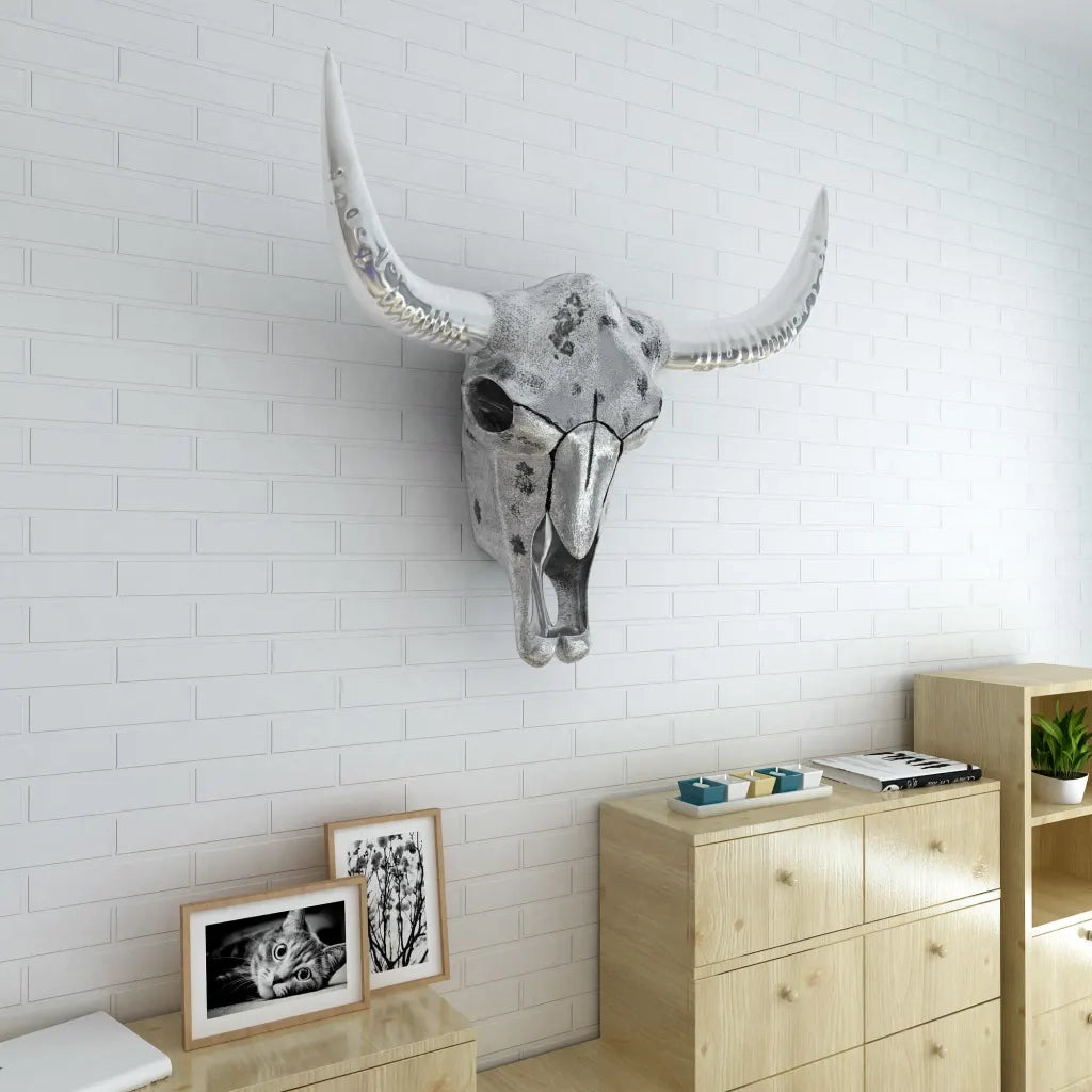 Decorazione Testa del Cranio a Parete in Alluminio Argento 243483