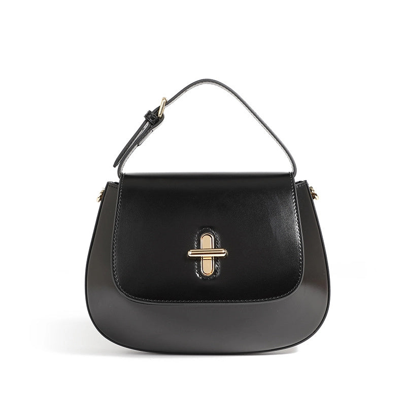 Borsa a tracolla da donna in vera pelle, stile vintage, nera.