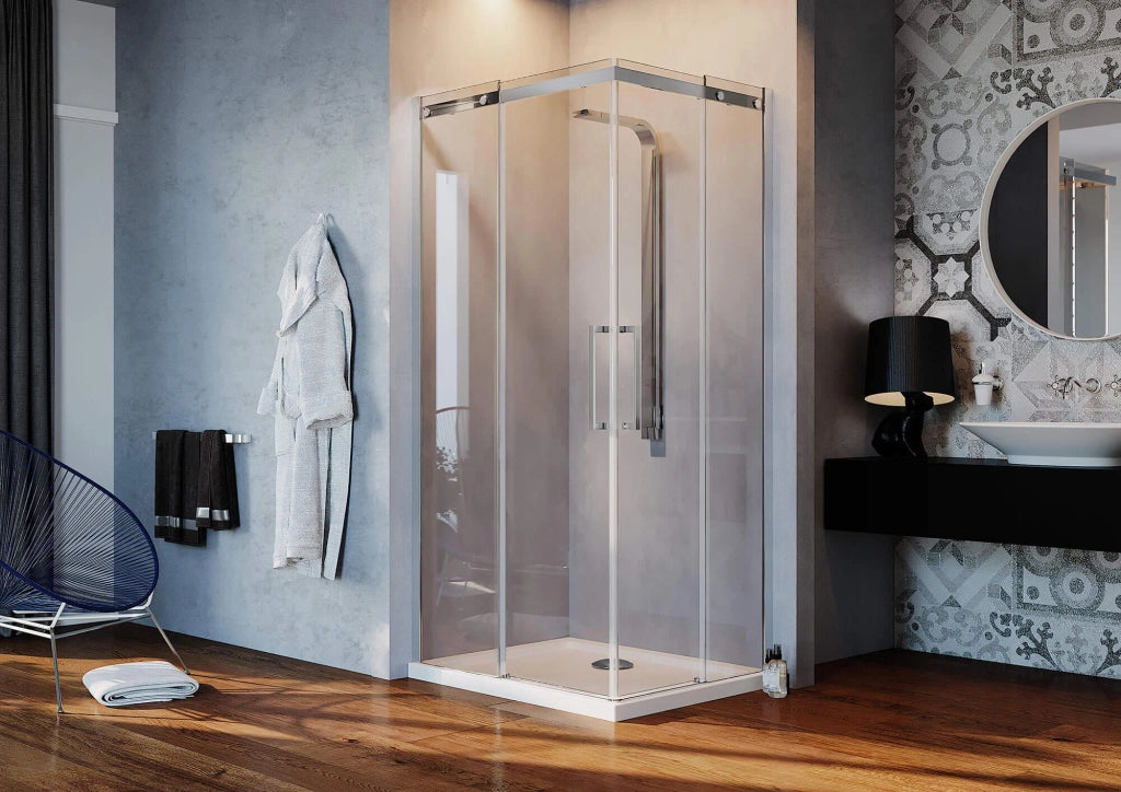 Box Doccia Angolare 70x90 cm 2 Ante Scorrevoli in Cristallo Trasparente 8mm H200 Fosterberg Horsens Sinistro