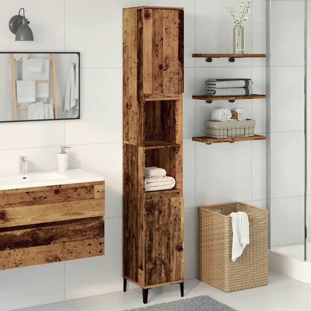 Armadietto Bagno Legno Antico 30x30x190 cm in Legno Multistrato