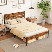 Telaio letto per materasso da 140 x 200 cm, letto in metallo con rete a doghe, letto a piattaforma con testiera, letto matrimoniale industriale in metallo e legno, letto per gli ospiti rustico