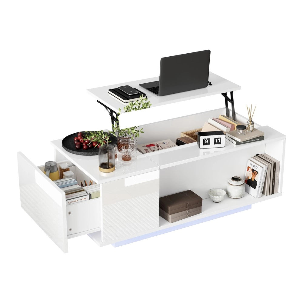 Tavolino da Caff¨¨ con LED e Cassetto ¨C MINIMAL ¨C Bianco, 100x50x40