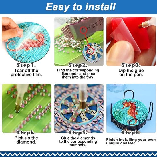 Pittura a Diamanti Supporti - Set di Attività Ricreative - Protezione Copricapo - 8 Pezzi - 10x10cm - Mondo Marittimo