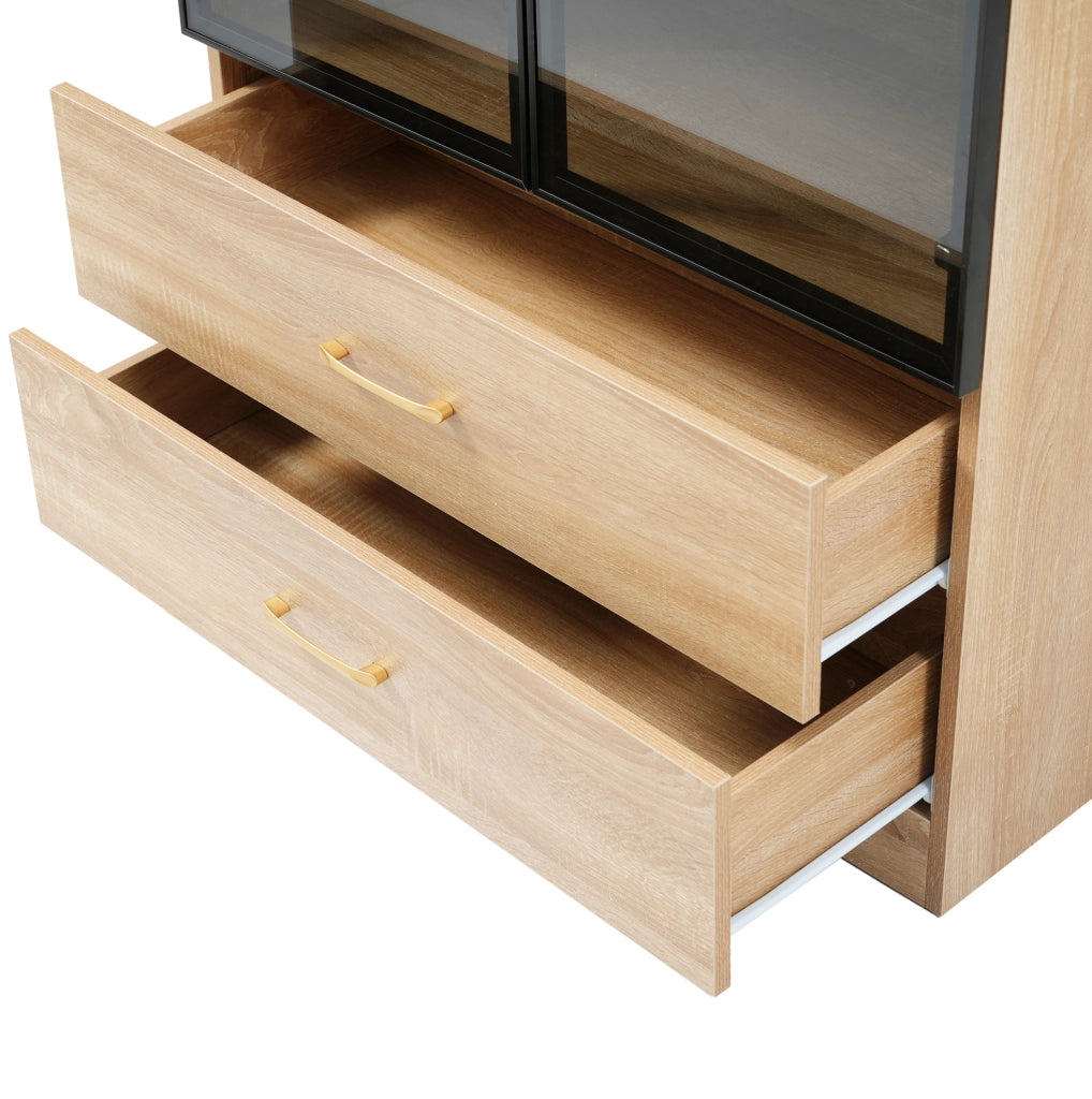 Mobile bagno alto in MDF marrone con vani aperti e anta in vetro temperato