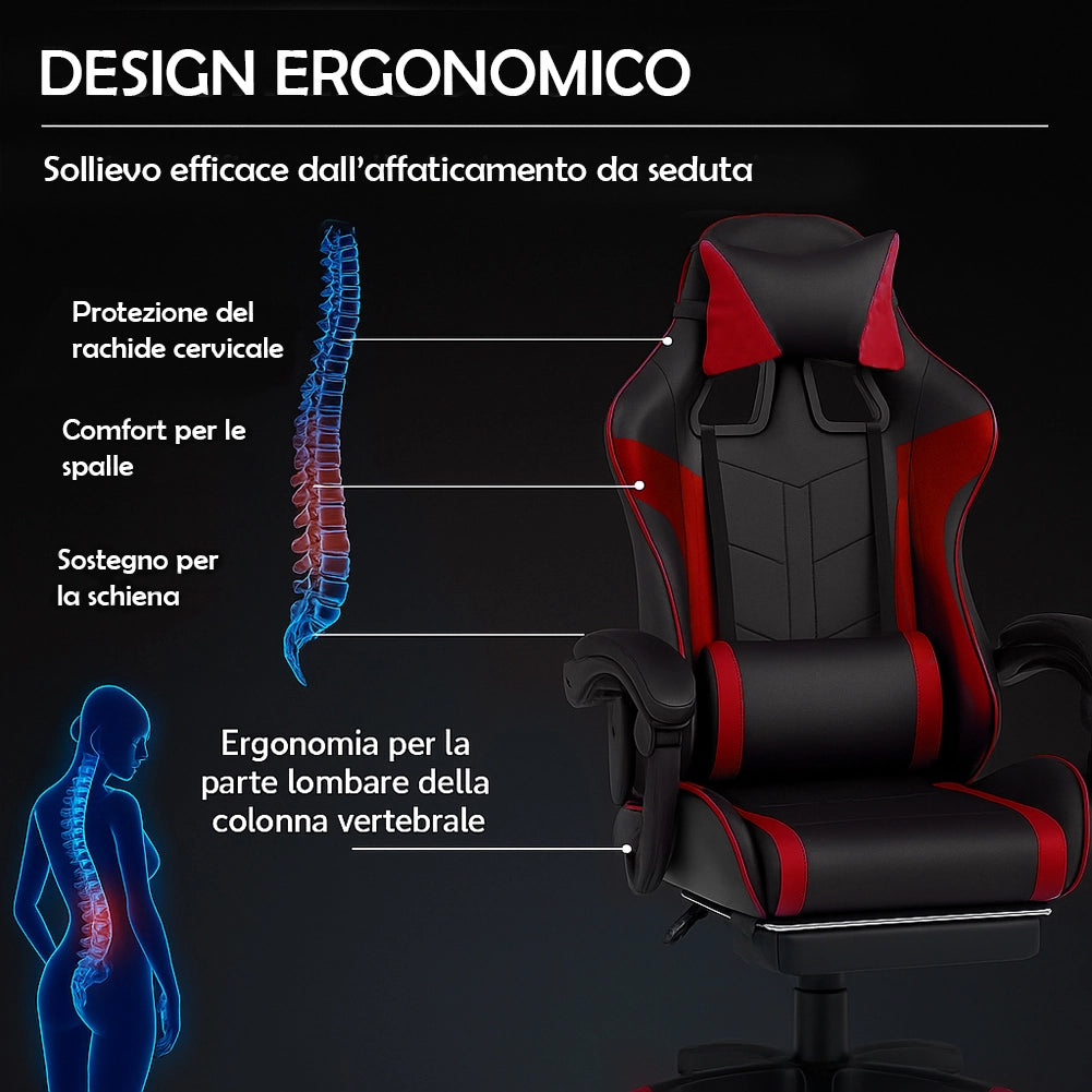 Sedia da Gaming Ecopelle Nero e Rosso Reclinabile da Scrivania Ufficio Cameretta