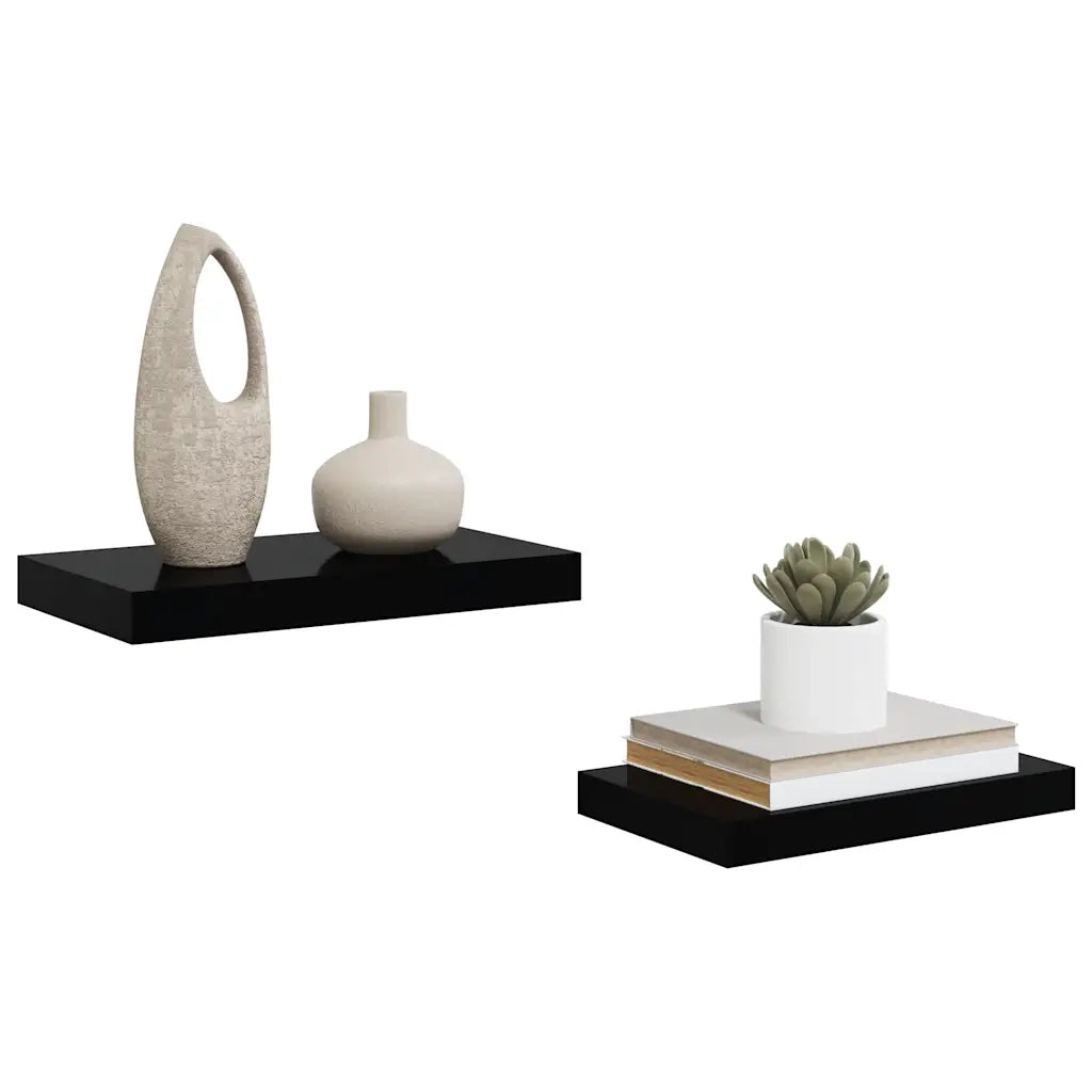 Scaffali a Parete 2 pz Nero Lucido 40x23x3,8 cm in MDF 323764
