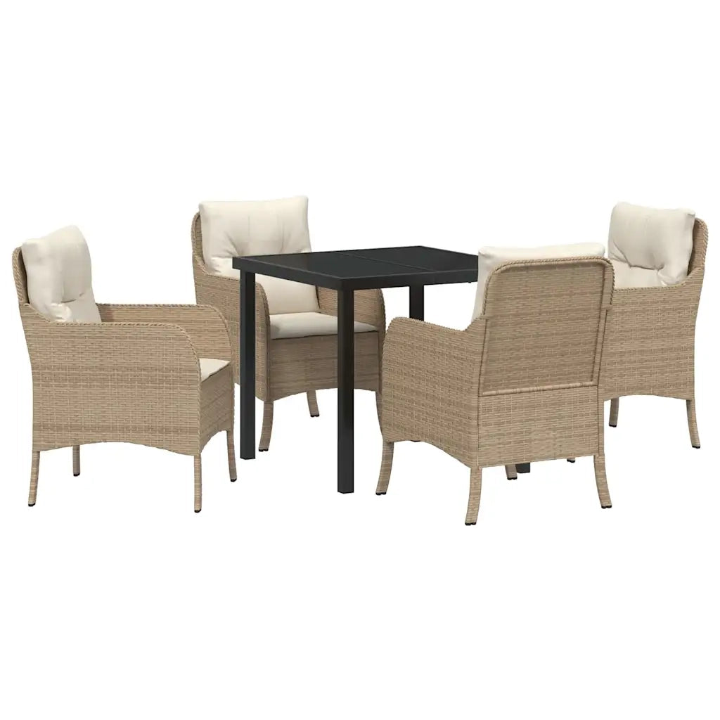 Set da Pranzo per Giardino con cuscino 5 pcs Beige polyrattan