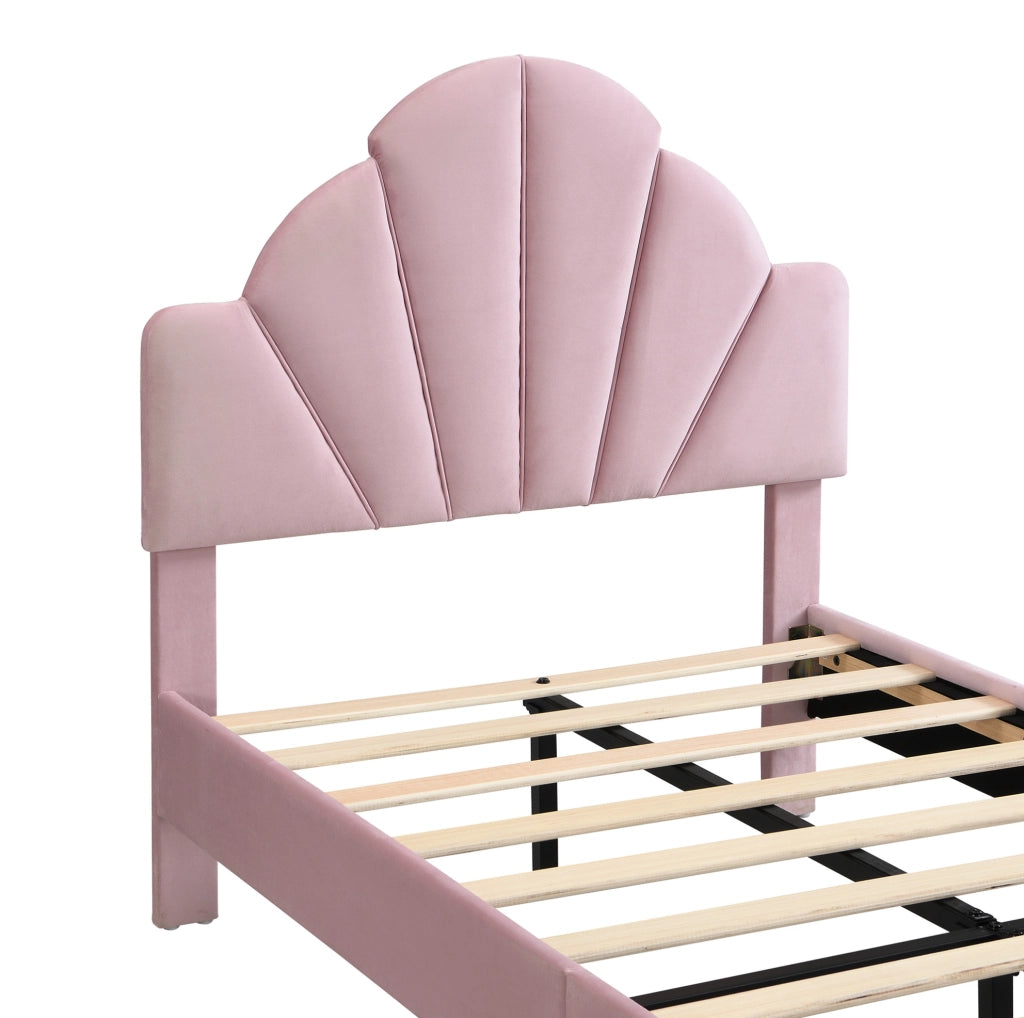 Letto singolo imbottito ULEVR 90x200 cm con testiera in velluto e panca coordinata, rosa