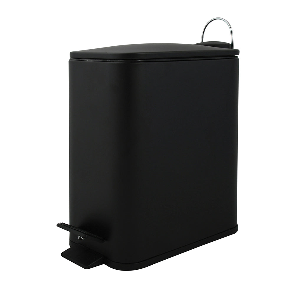 Pattumiera bagno 5 Lt in acciaio nero opaco con apertura a pedale Rexa