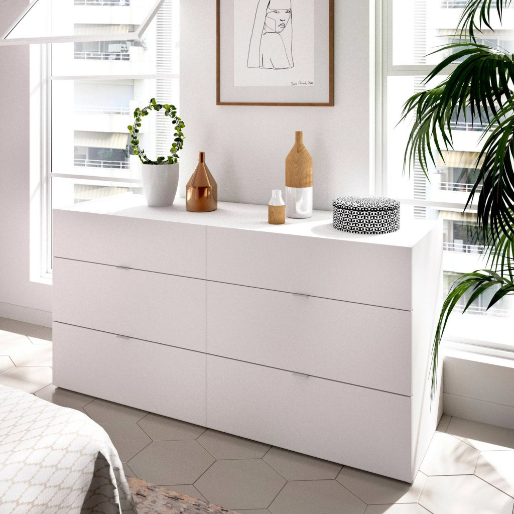 Cassettiera Avana, Settimanale per camera da letto, ComÃ² con 6 cassetti, 120x39h62 cm, Bianco