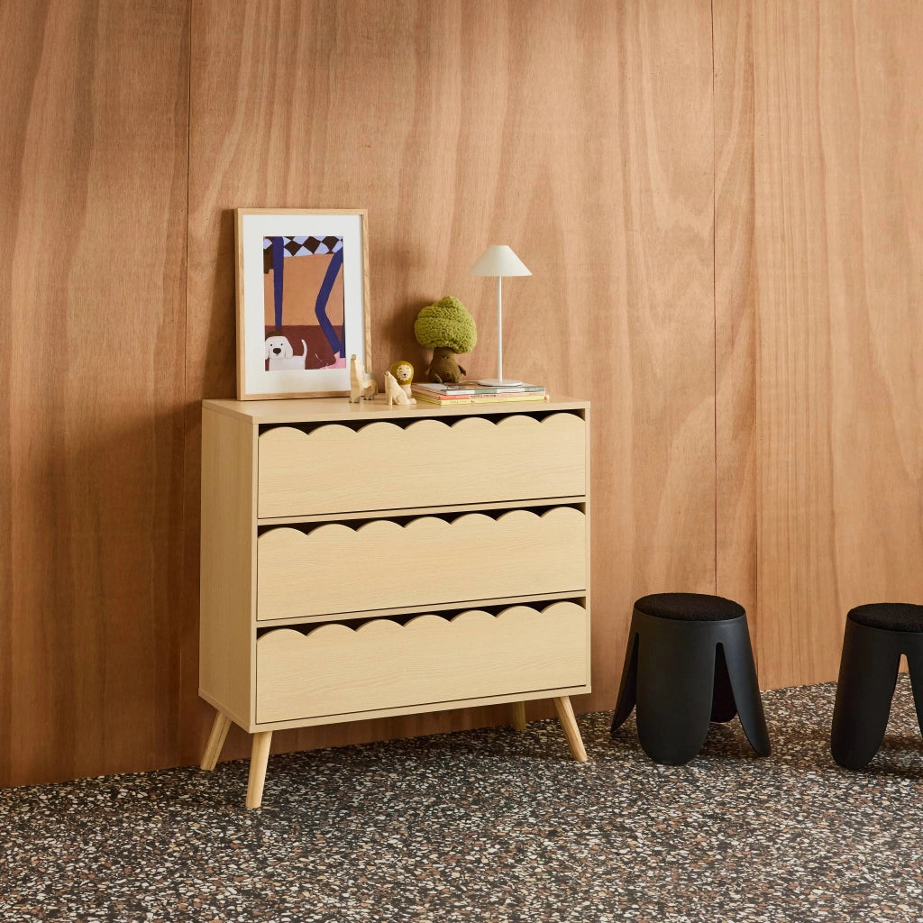 Cassettiera per bambini effetto legno 3 cassetti, marrone naturale
