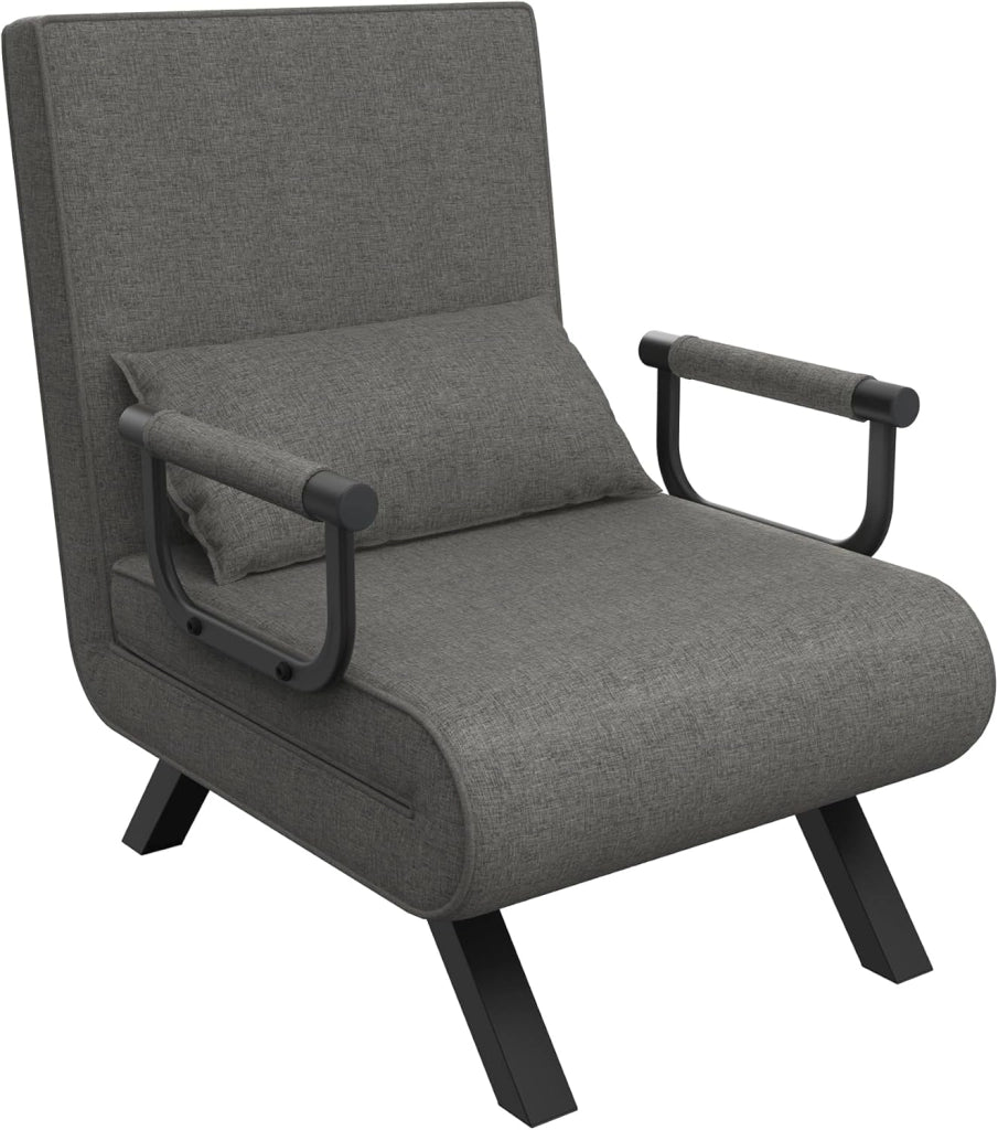 Divano letto 3 in 1 con funzione letto, divano letto con schienale regolabile e cuscino fino a 200 kg, portata 65 x 61 x 78 cm, 1 posto, grigio