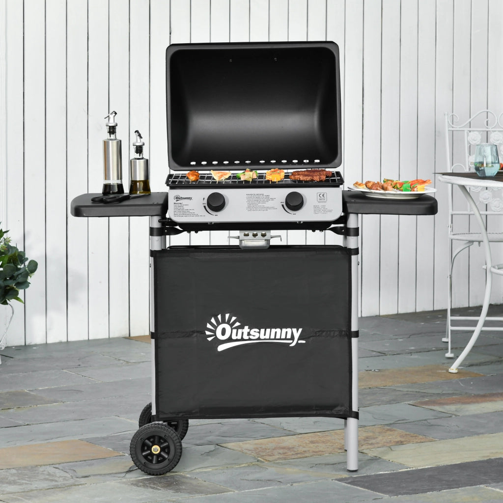 Barbecue a Gas con Coperchio, Bruciatori da 5.6kW, BBQ e Ruote, 104x49x99cm