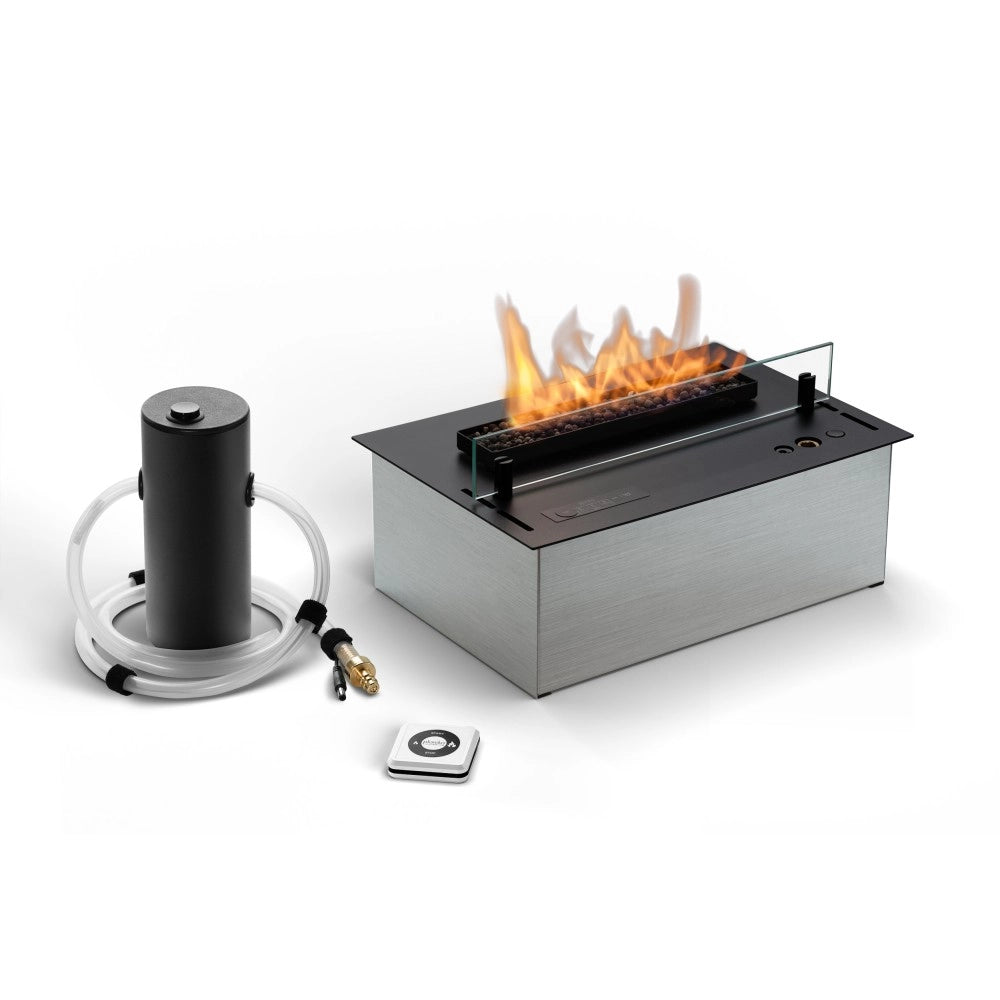 Planika - Bruciatore a Bioetanolo Senso Burner BEV Senza Canna Fumaria, Controllo Remoto, Fiamma Reale, Acciaio