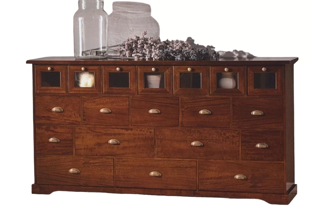 Madia credenza in legno 19 cassetti tinta noce l.180 p.40 h.90 - Mobili 2G