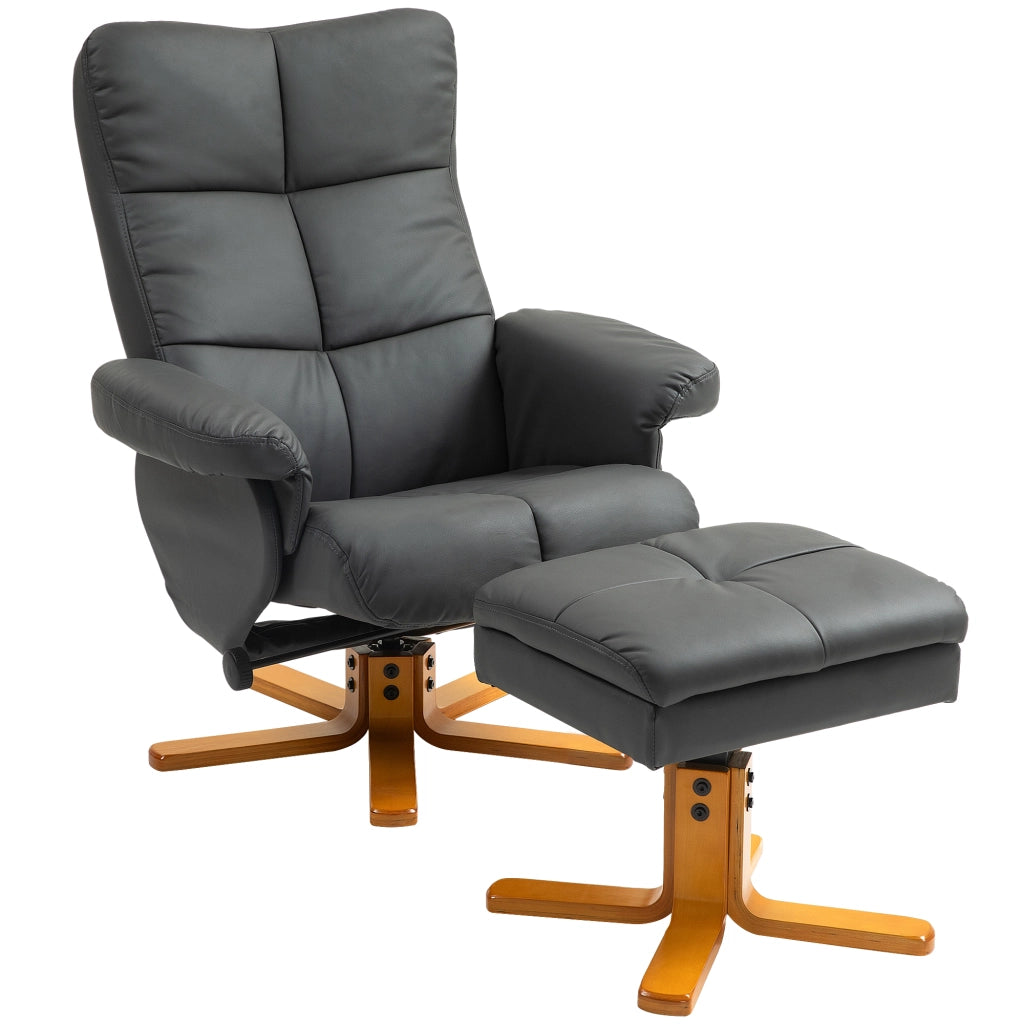 Poltrona relax girevole 360° con poggiapiedi contenitore reclinabile fino a 145° grigio scuro