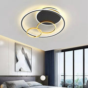 Trade Shop - Plafoniera Led 55w Tondo Con Cerchi Nero Oro Lampada Da Soffitto Luce 4000k 70876 -